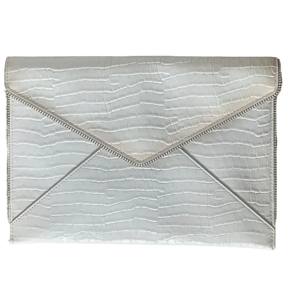 Rebecca Minkoff White Croc-Embossed Envelope Clutch